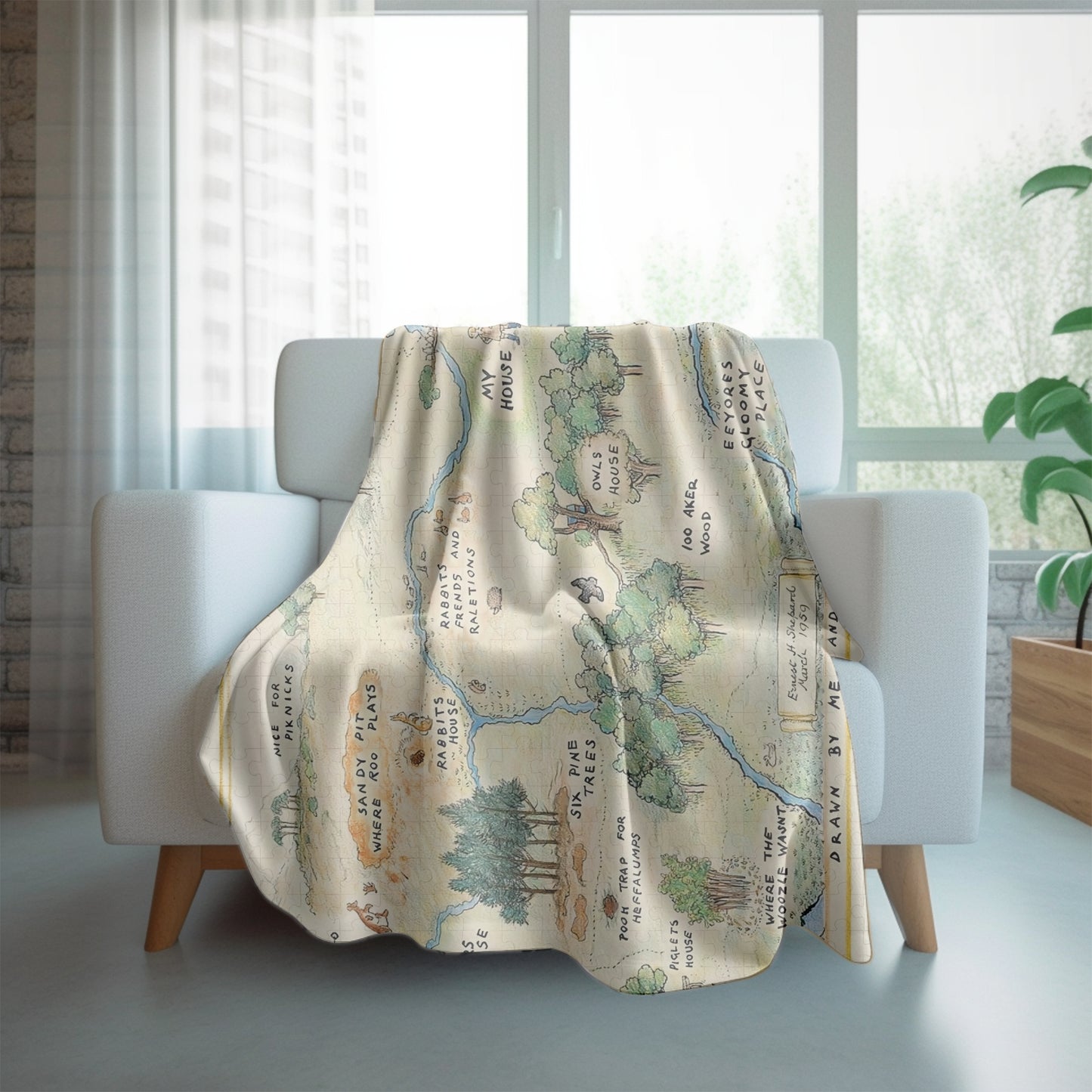 Winnie The Pooh Blanket for Kids, Hundred Acre Wood Blanket Fantasy Map
