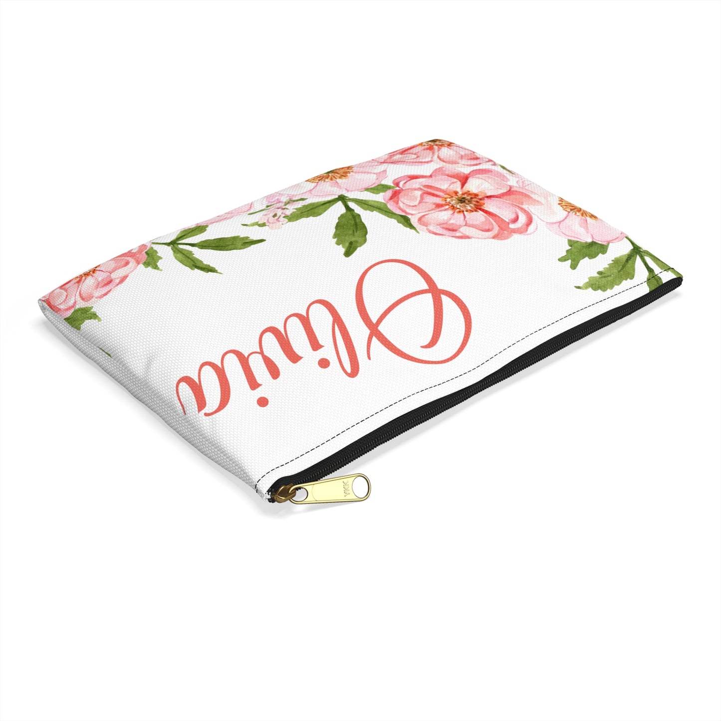 Pink Flower Name Custom Pouch Bag - Personalized Women Accessory Pouch, Makeup Bags, Personalized Women Bag, Initial Pouch, Toiletry Bag