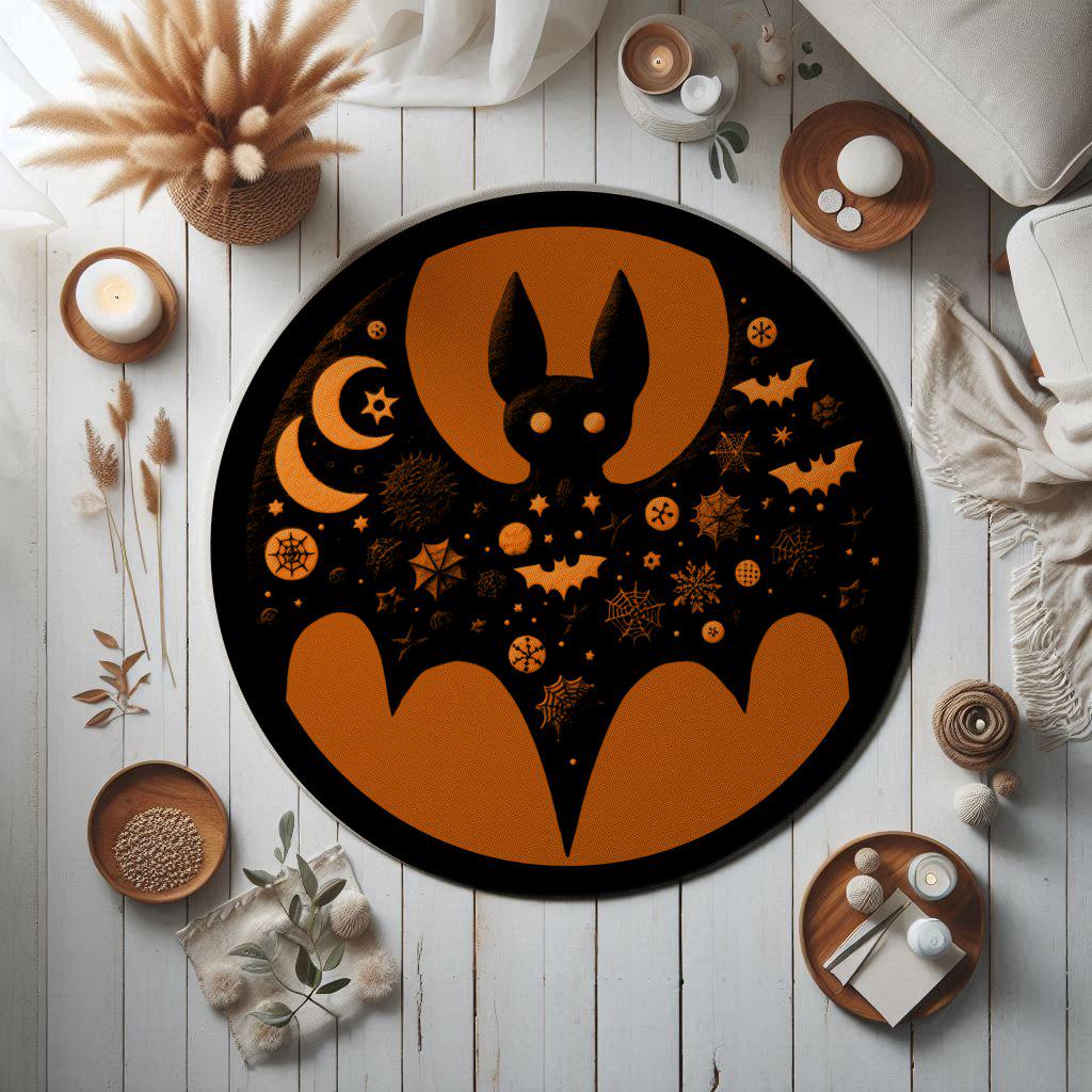 Bat Rug, Halloween Horror Rug, Orange Black rug, Spooky Bat Rug, Halloween Bat Decor, Horror Themed Rug, Halloween Living Room Rug