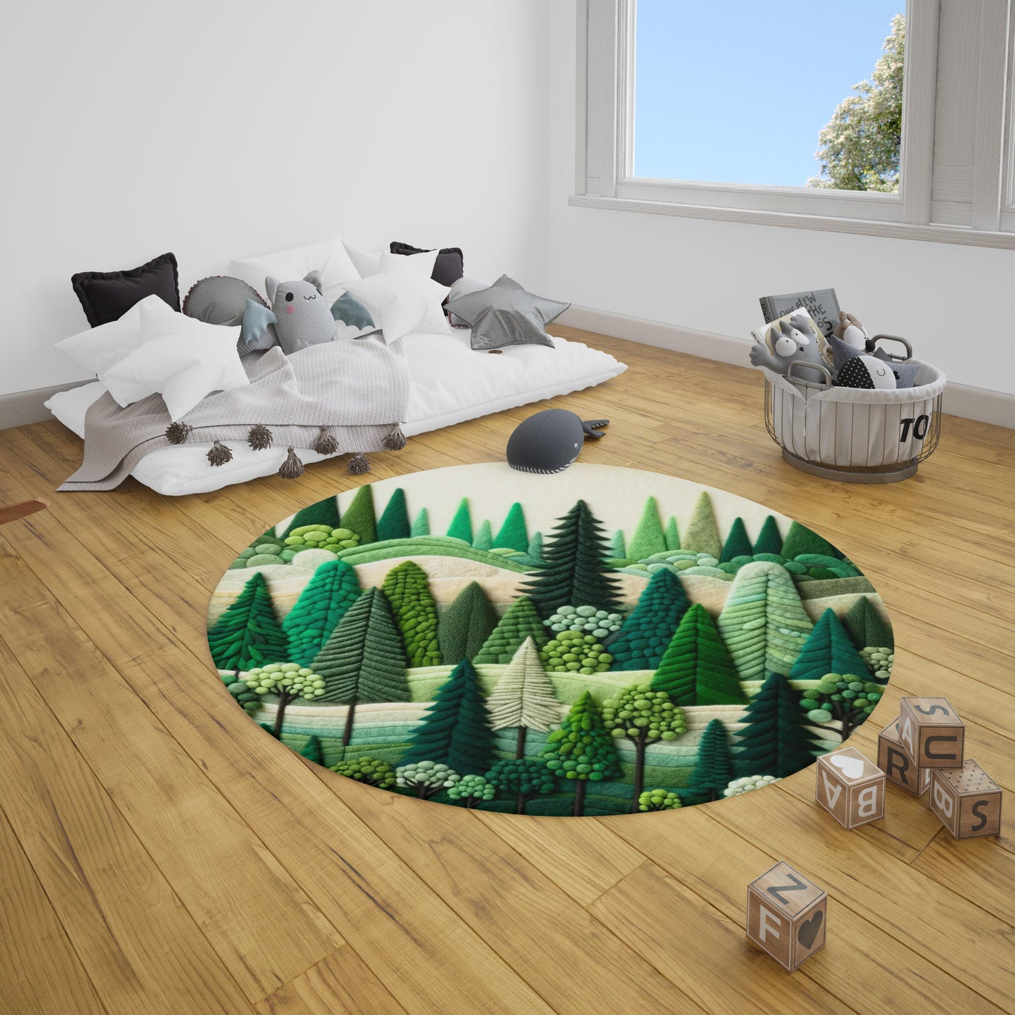 Woodland Adventure Round Rug for Kids, Forest Friends Play Rug, Soft and Cuddly Woodland Friends Rug for Your Little Adventurer, Landscape