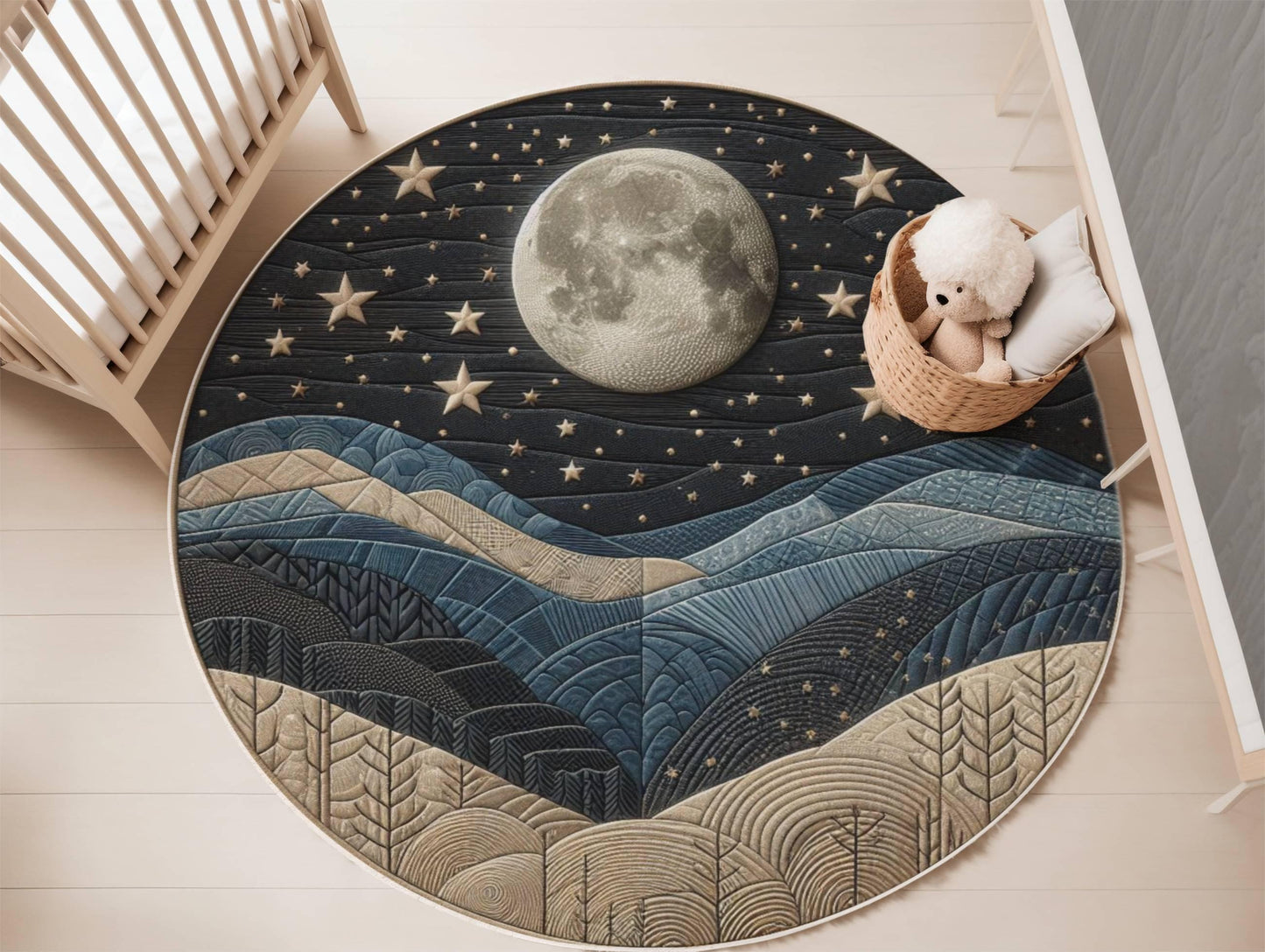 Night Sky Rug, Celestial Rug with Moon and Stars, Woodland-Inspired Area Rug, Cozy Nature Decor for Living Room or Bedroom, Gift For Her