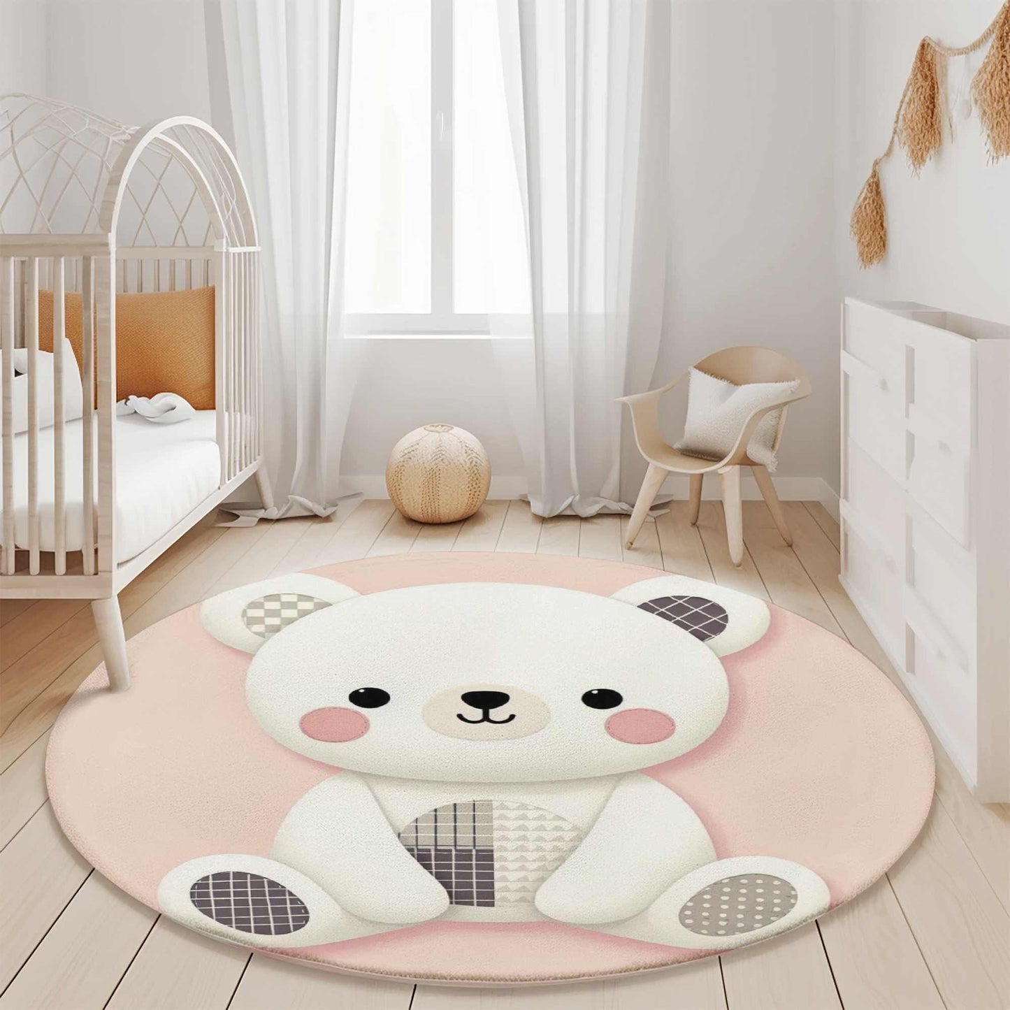 Cute Pink Bear Kids Rug - Washable Baby Room Mat - Playroom Rug - Childrens Room Rug - Adorable Girls Room Rug