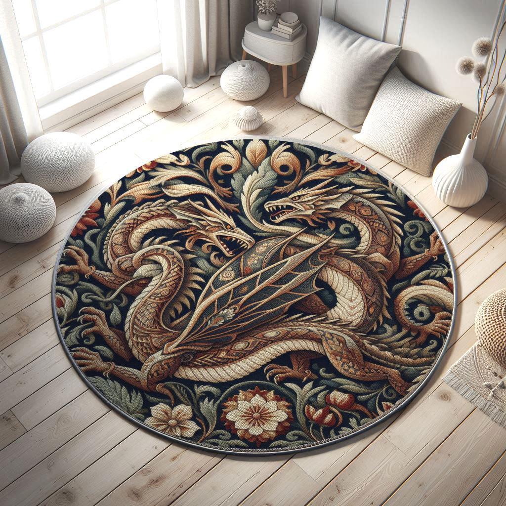 Dragon Rug, Medieval Rug, Fantasy Rug, Floral Rug, Area Rug, Decorative Rug, Living Room Rug, Bedroom Rug, Teenager Room Rug, Gothic Dragon
