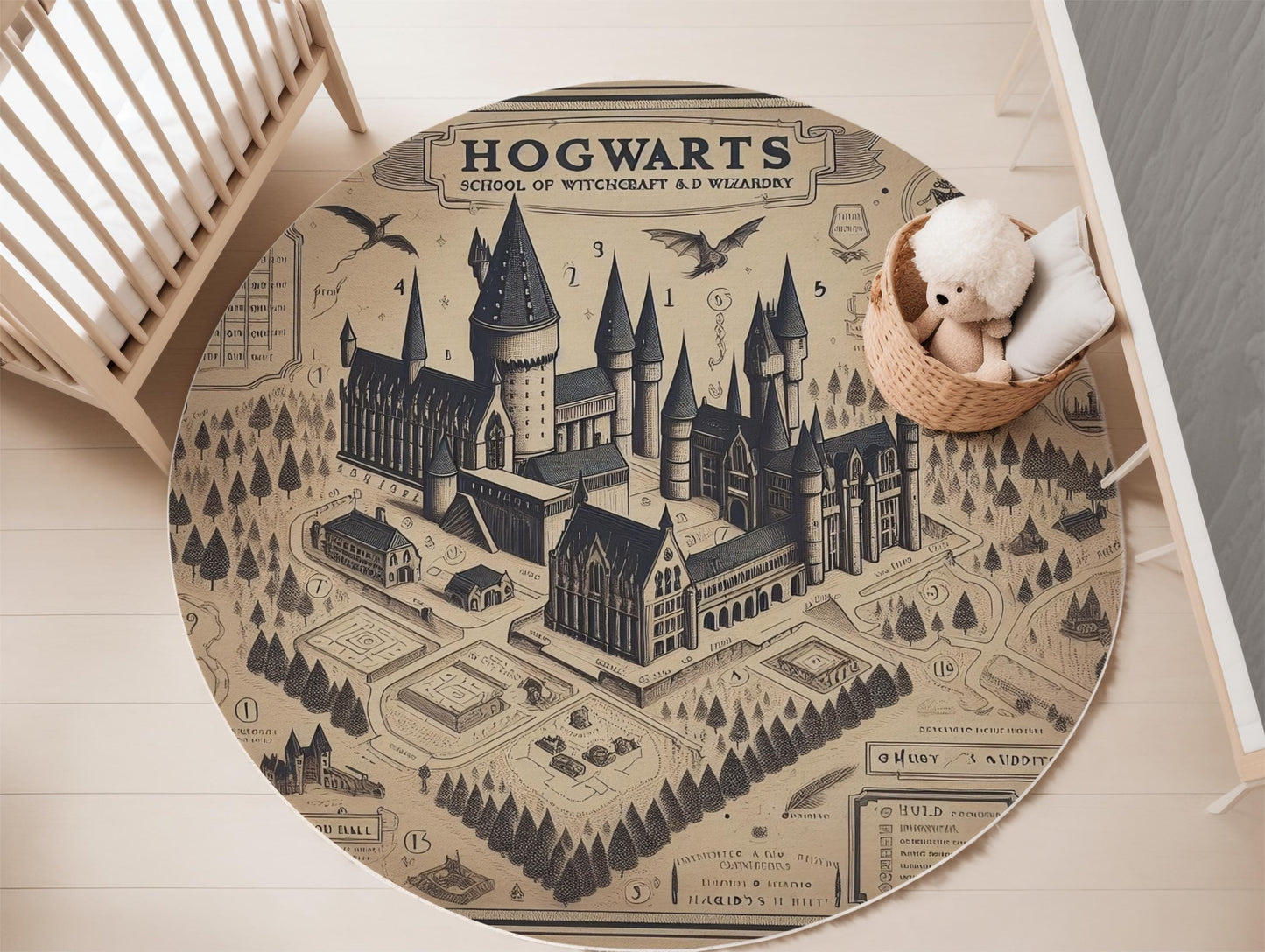 Wizard School Rug, Fly Away to Hogwarts, Magical Adventure Rug, Potter Fan Rug, Youth Room Rug, Teenager Room Rug, Wizarding School Carpet