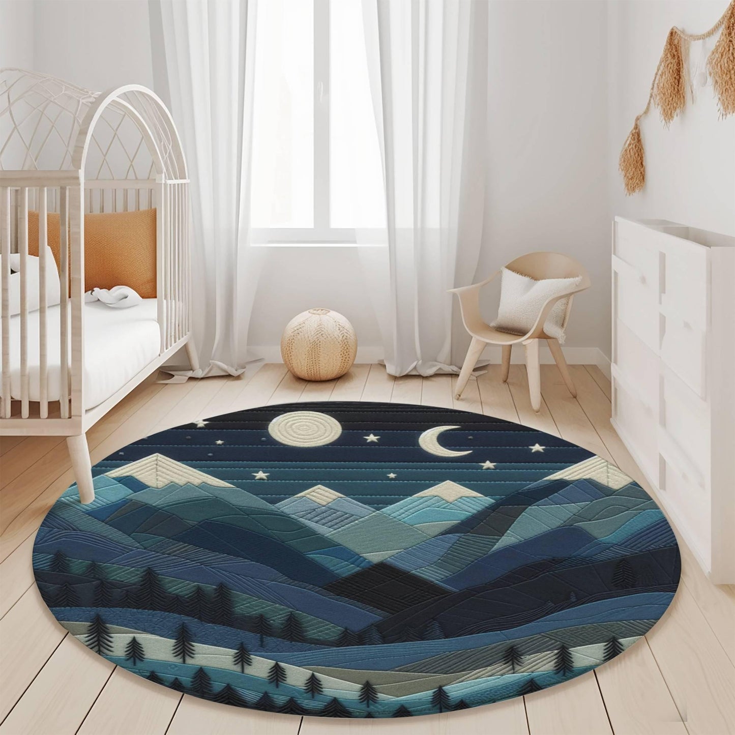 a baby's room with a crib and a crib bed