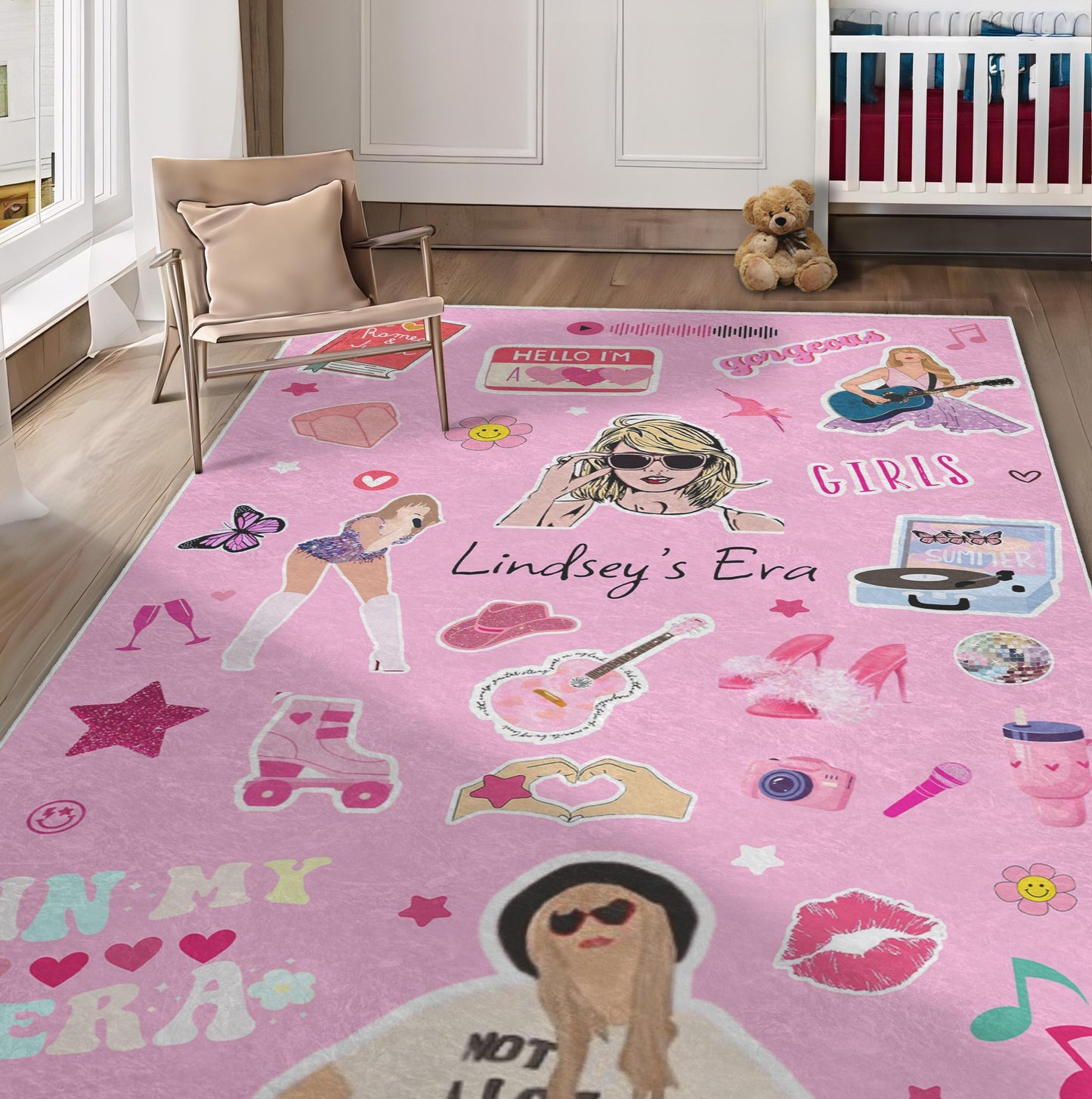 Personalized Era Rug, Pink Version Rug, Girls Room Decor, Music Concert Rug, Girls Room Rug, Gift For Her, Birthday Gift, Swifty TS gift,