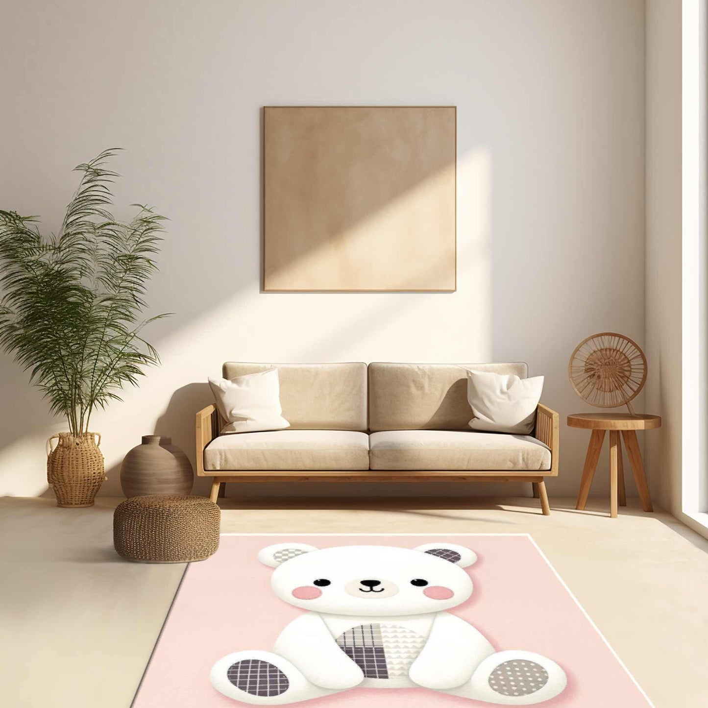 Cute Pink Bear Kids Rug - Washable Baby Room Mat - Playroom Rug - Childrens Room Rug - Adorable Girls Room Rug