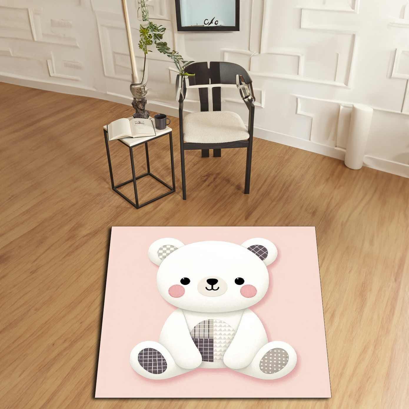 Cute Pink Bear Kids Rug - Washable Baby Room Mat - Playroom Rug - Childrens Room Rug - Adorable Girls Room Rug