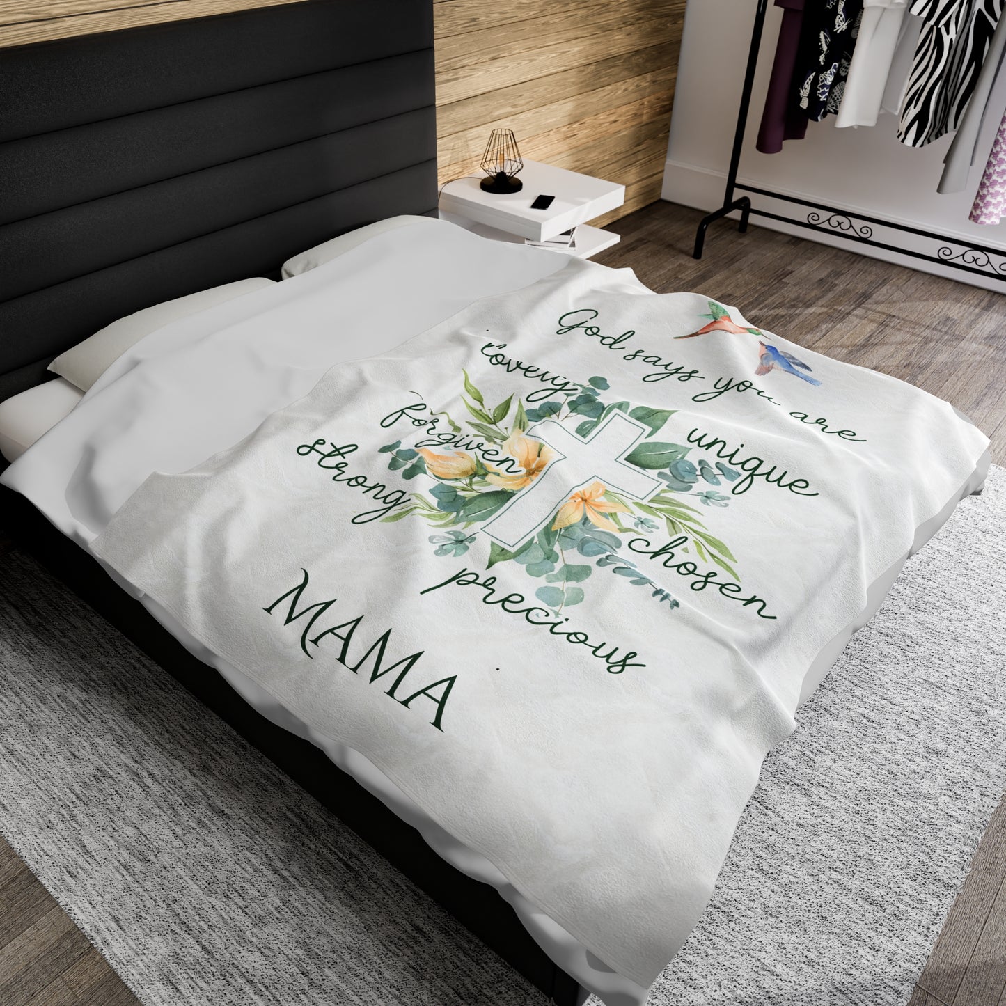 Personalized Soft Fleece Blanket for Grandma Mama Nana Nanny Granny Custom Name, Marian Catholic Floral Cross Gift Throw Blanket for Her