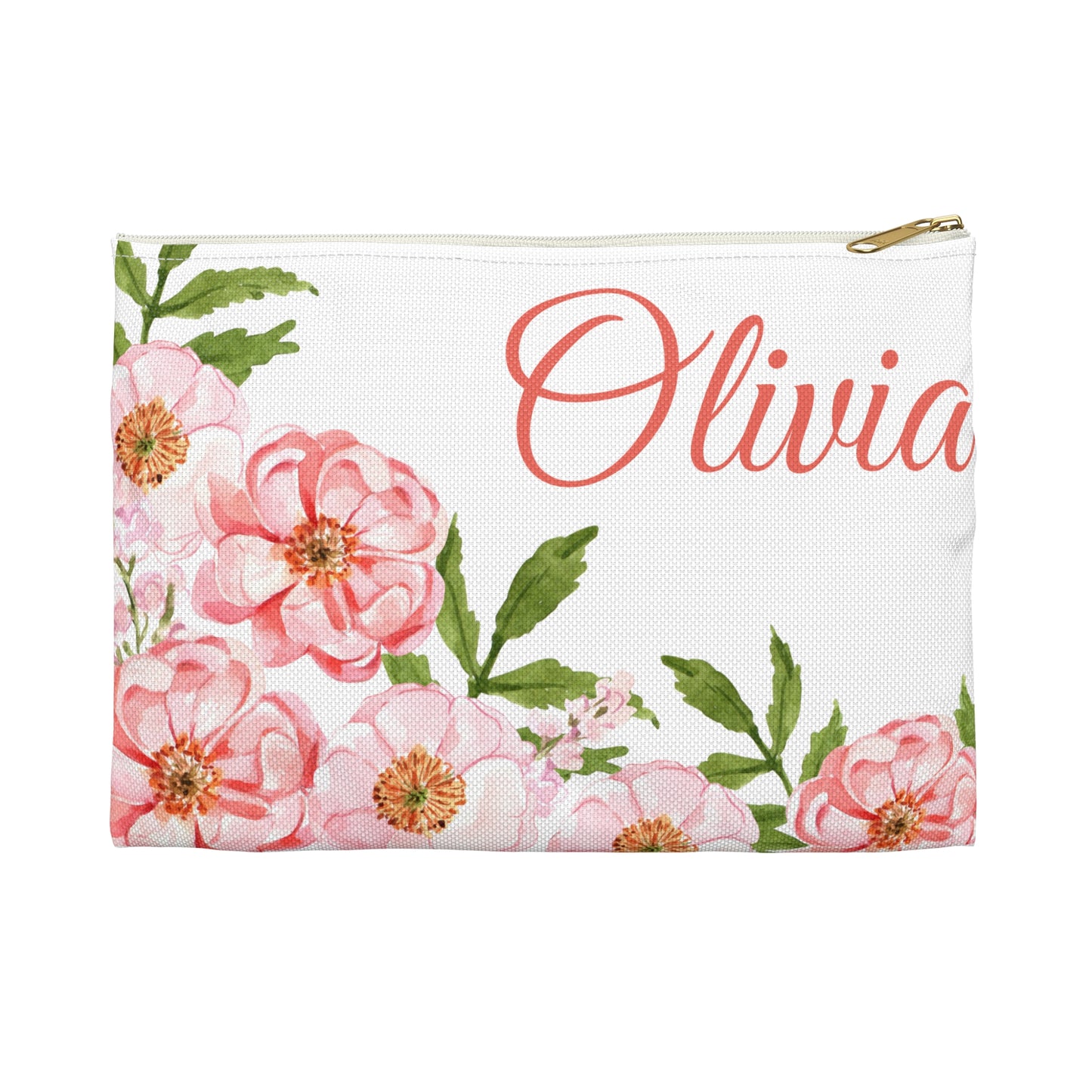 Pink Flower Name Custom Pouch Bag - Personalized Women Accessory Pouch, Makeup Bags, Personalized Women Bag, Initial Pouch, Toiletry Bag