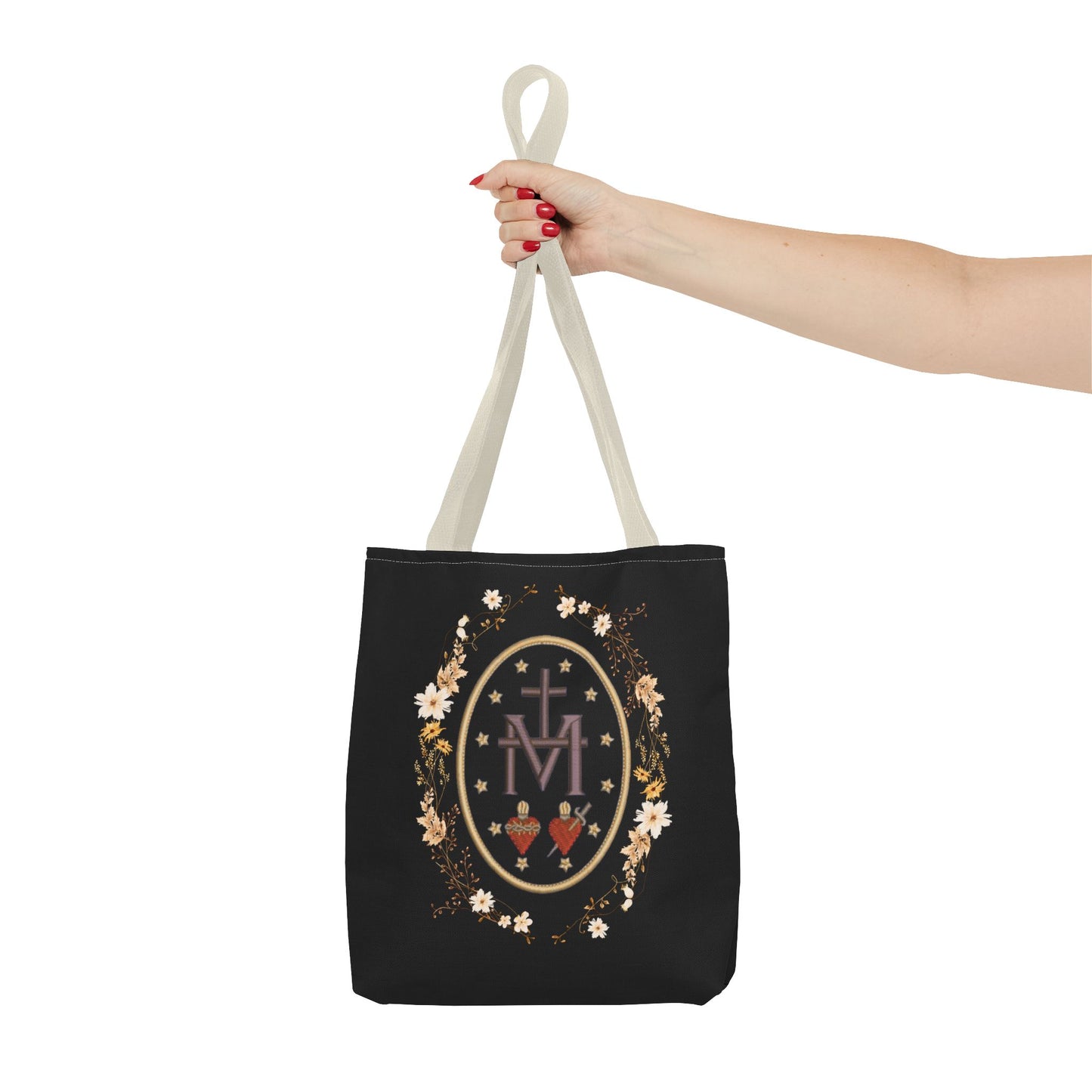 Large Marian Catholic Tote Bag - Virgin Mary Tote - Catholic Gifts - Floral Religious Purse, Women's Cross Shoulder Bag, 18'' Church Bag