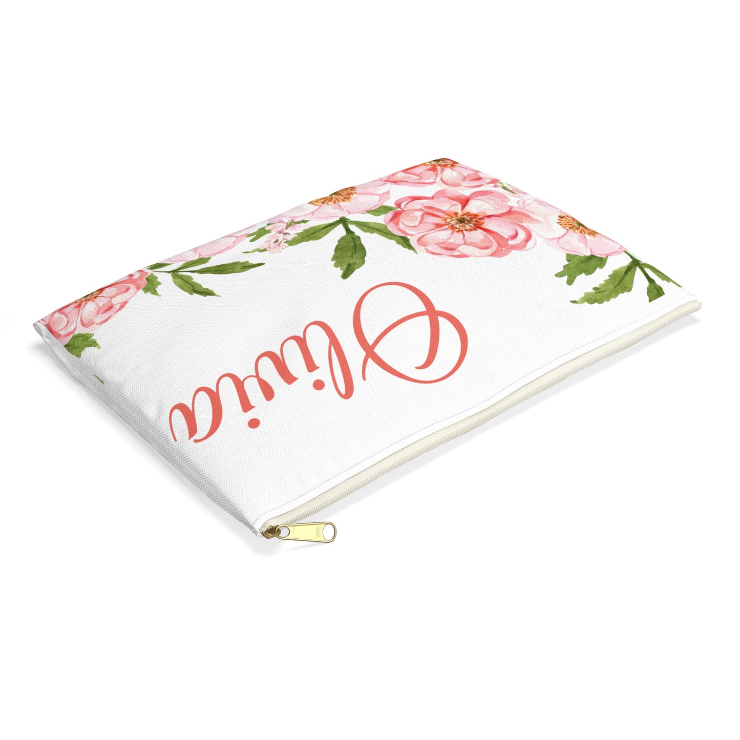 Pink Flower Name Custom Pouch Bag - Personalized Women Accessory Pouch, Makeup Bags, Personalized Women Bag, Initial Pouch, Toiletry Bag