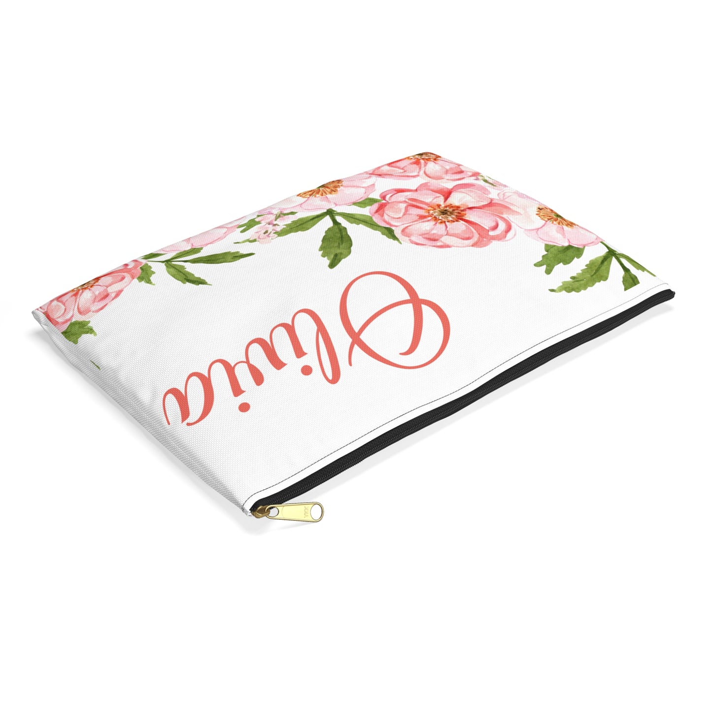 Pink Flower Name Custom Pouch Bag - Personalized Women Accessory Pouch, Makeup Bags, Personalized Women Bag, Initial Pouch, Toiletry Bag