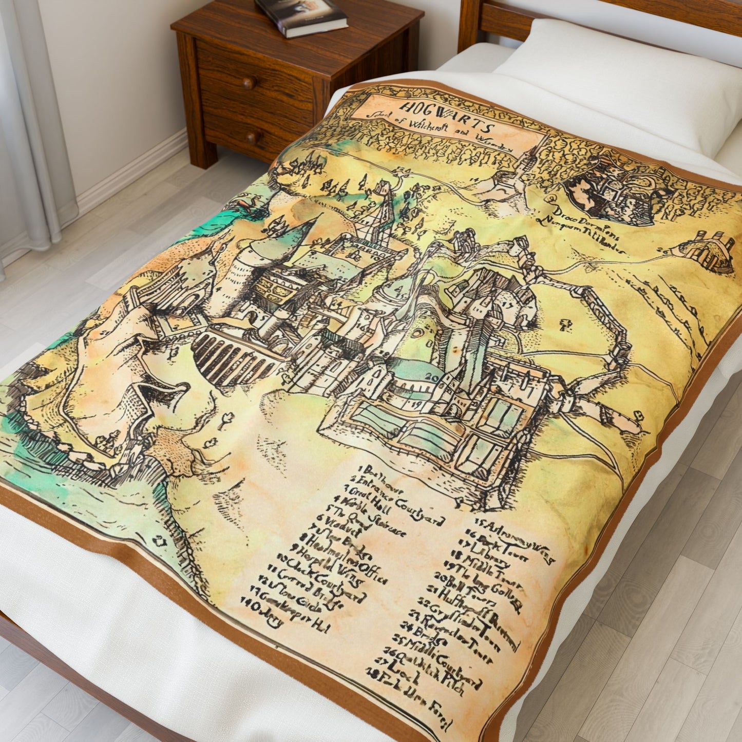 Wizarding School Map Blanket, Magical Castle Blanket for Teens, Wizardry Themed Blanket for Kids