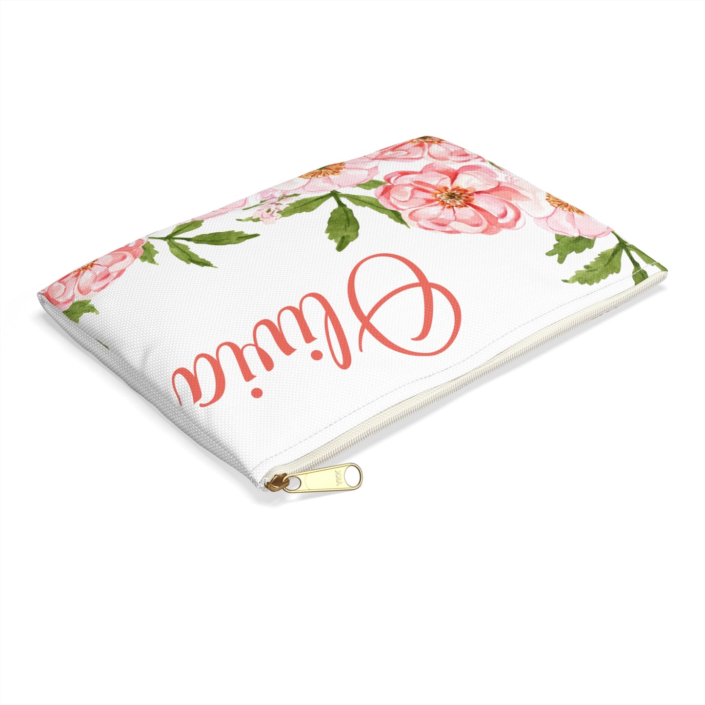 Pink Flower Name Custom Pouch Bag - Personalized Women Accessory Pouch, Makeup Bags, Personalized Women Bag, Initial Pouch, Toiletry Bag