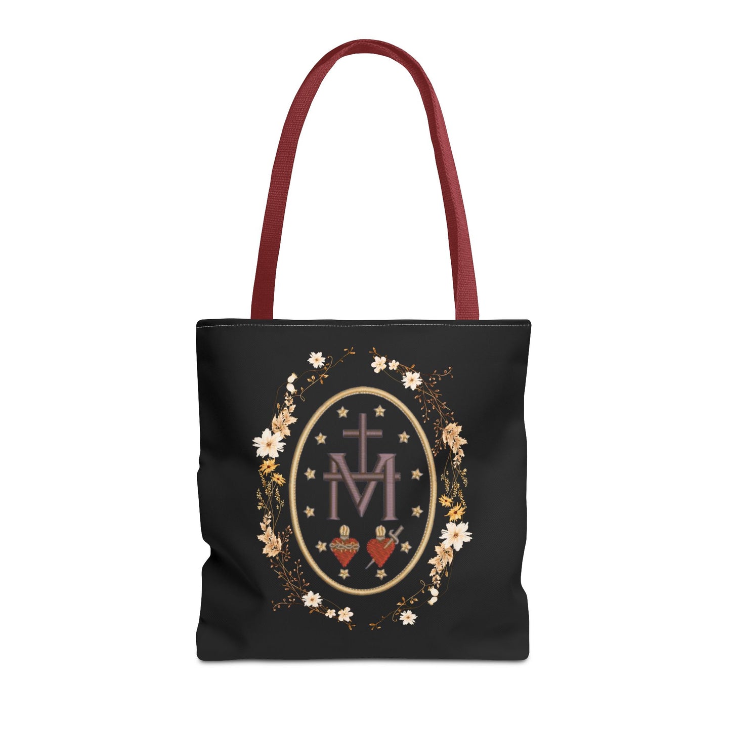 Large Marian Catholic Tote Bag - Virgin Mary Tote - Catholic Gifts - Floral Religious Purse, Women's Cross Shoulder Bag, 18'' Church Bag