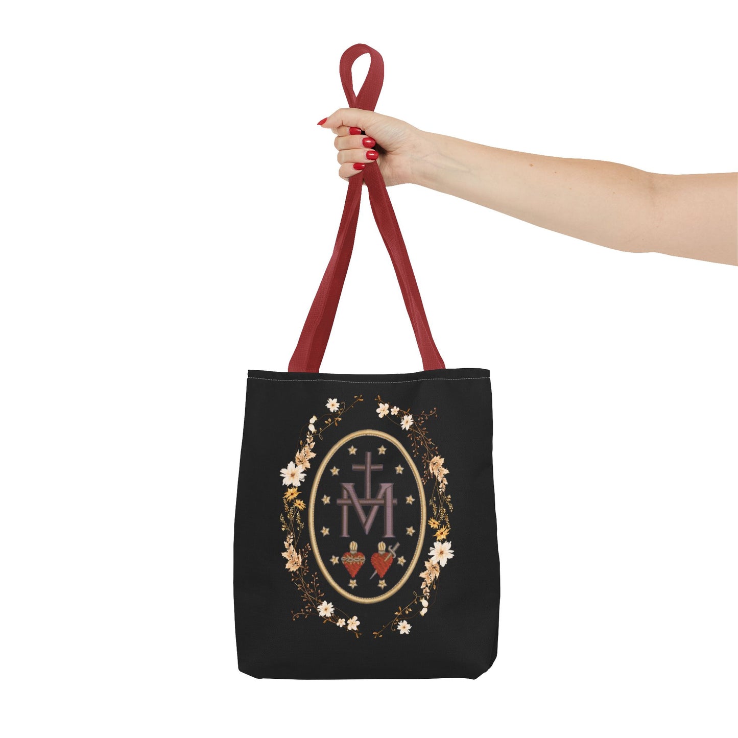 Large Marian Catholic Tote Bag - Virgin Mary Tote - Catholic Gifts - Floral Religious Purse, Women's Cross Shoulder Bag, 18'' Church Bag