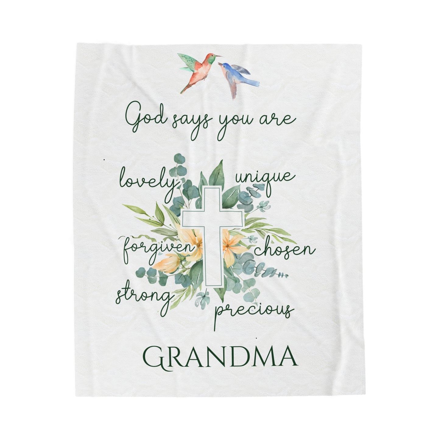 Personalized Soft Fleece Blanket for Grandma Mama Nana Nanny Granny Custom Name, Marian Catholic Floral Cross Gift Throw Blanket for Her