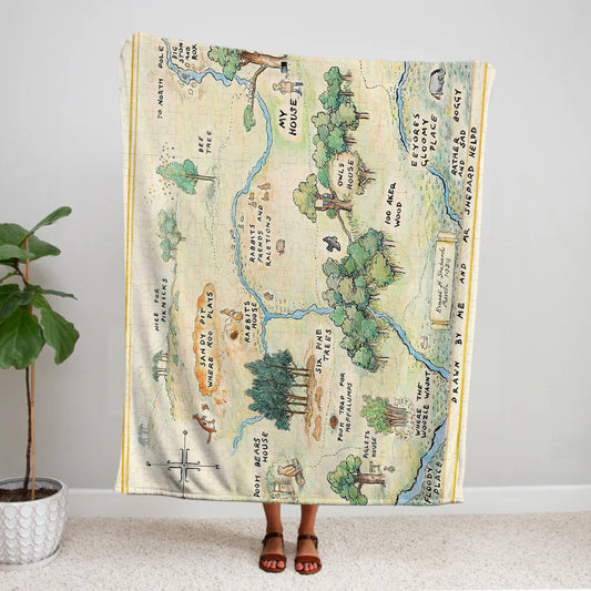 Winnie The Pooh Blanket for Kids, Hundred Acre Wood Blanket Fantasy Map