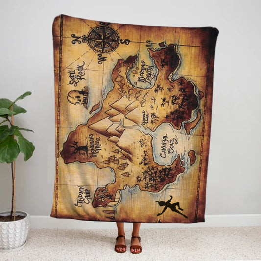 Peter Pan Neverland Map Blanket - Fantasy May Blanket of Peter Pan, Kids Blanket Peter Pan