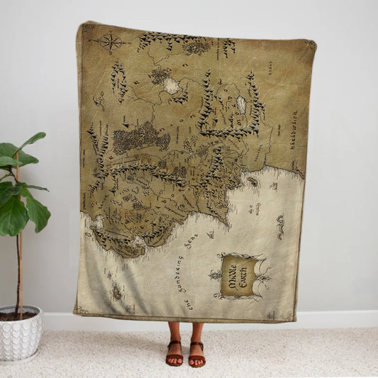 Map of Middle Earth Blanket, Middle-Earth Decor, Fantasy Map Soft Blanket