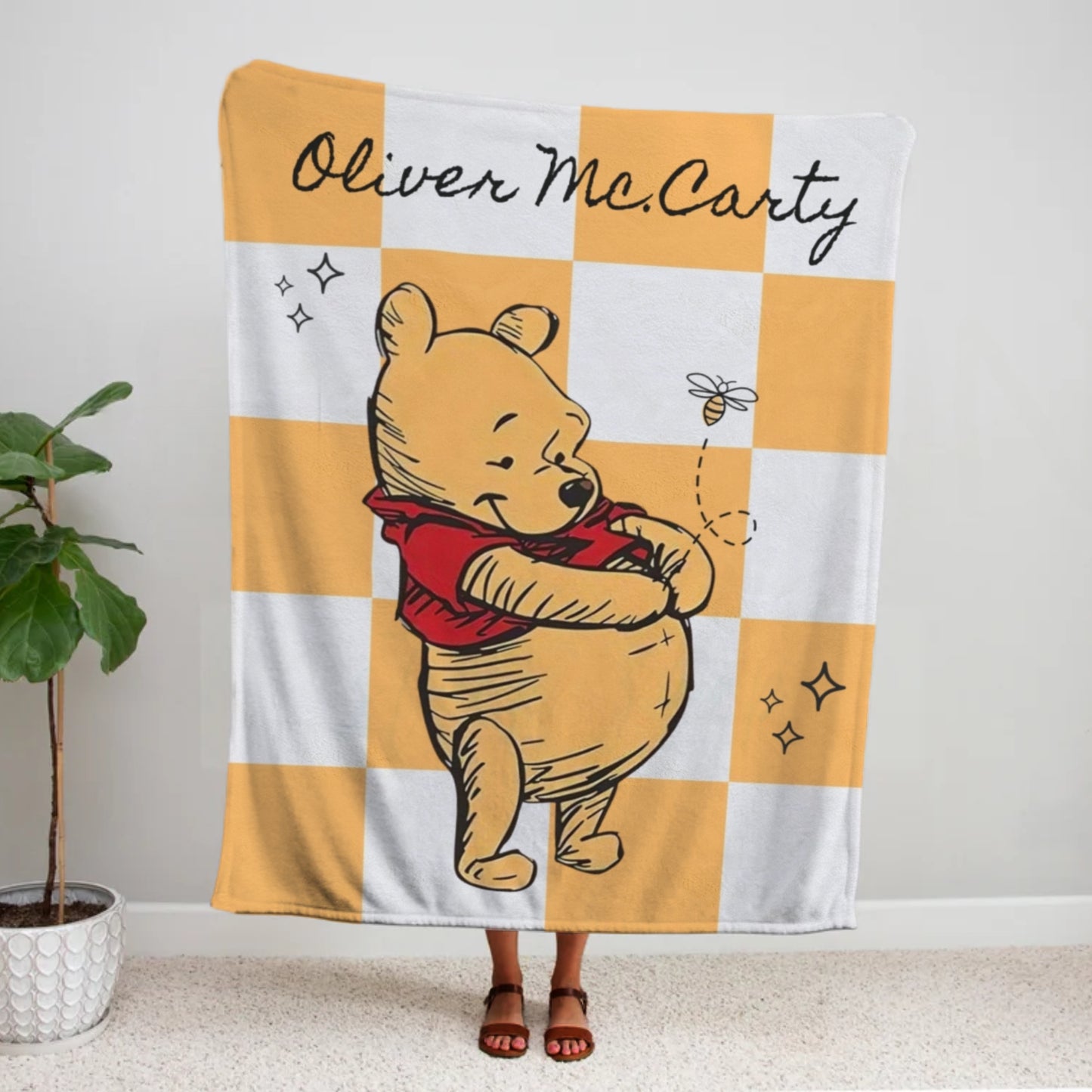 Personalized Winnie The Pooh Blanket for Kids, Winnie the Bear Blanket