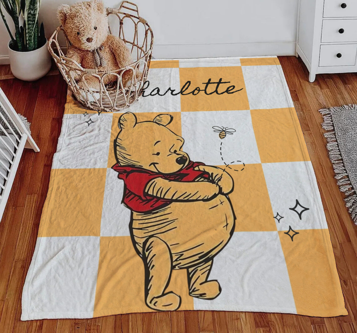 Personalized Winnie The Pooh Blanket for Kids, Winnie the Bear Blanket