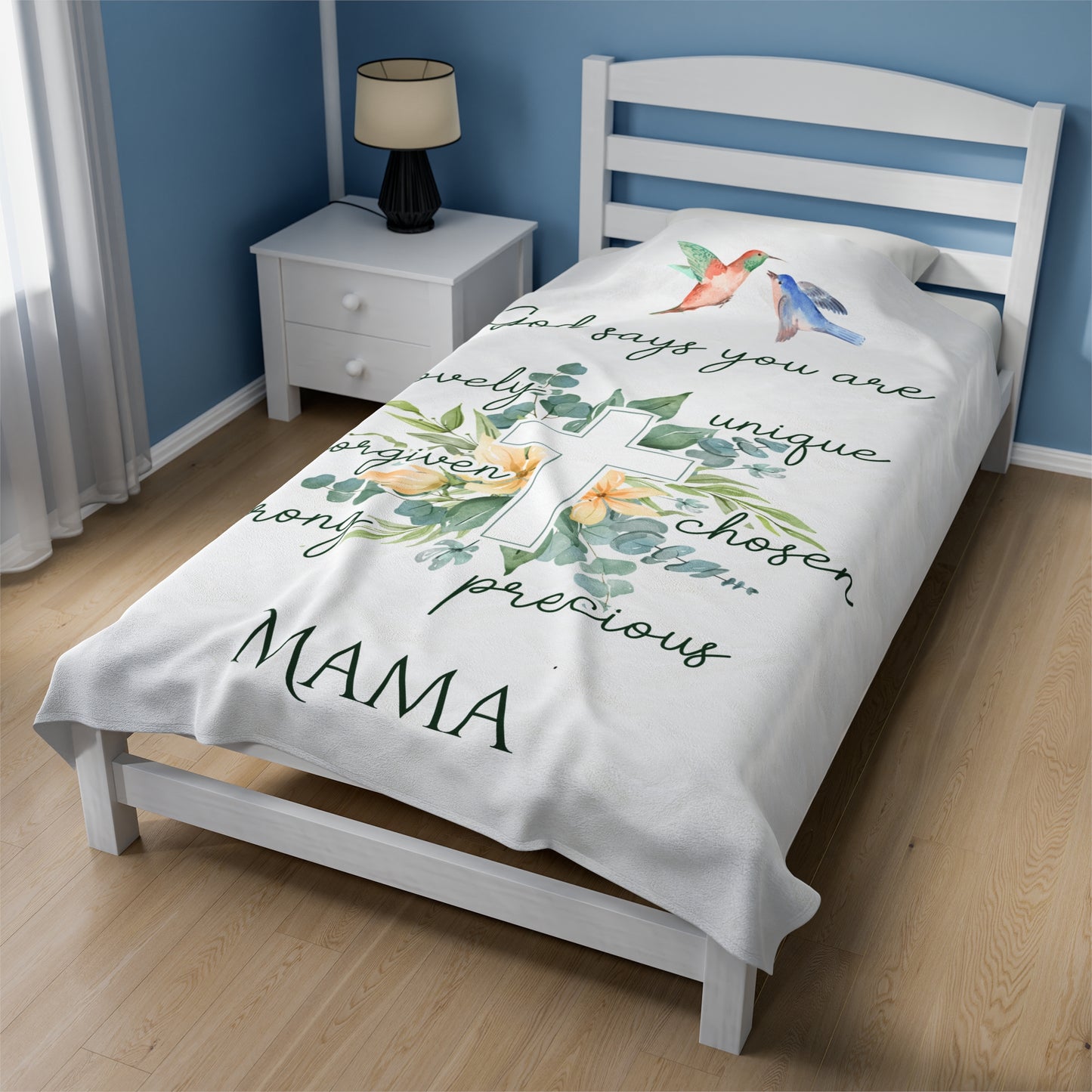 Personalized Soft Fleece Blanket for Grandma Mama Nana Nanny Granny Custom Name, Marian Catholic Floral Cross Gift Throw Blanket for Her