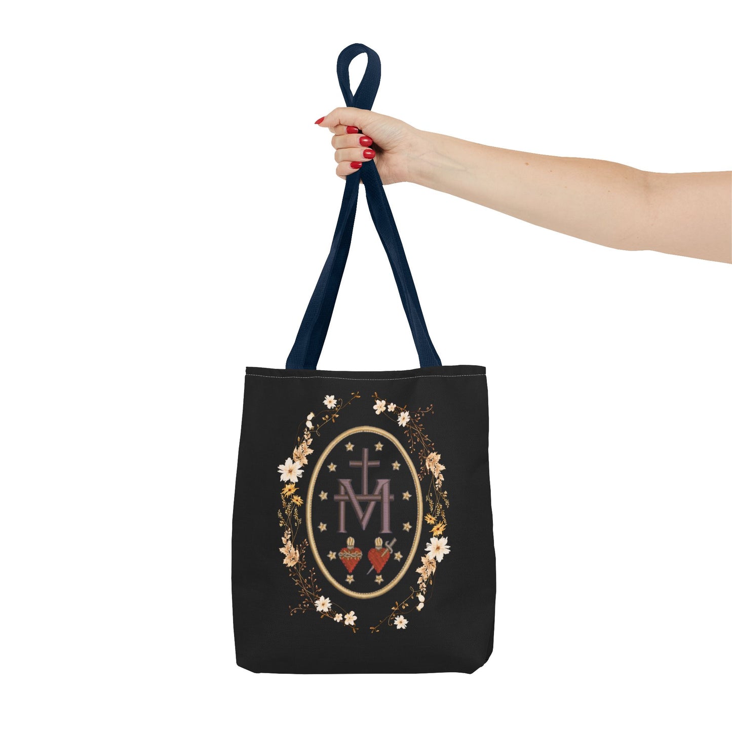 Large Marian Catholic Tote Bag - Virgin Mary Tote - Catholic Gifts - Floral Religious Purse, Women's Cross Shoulder Bag, 18'' Church Bag