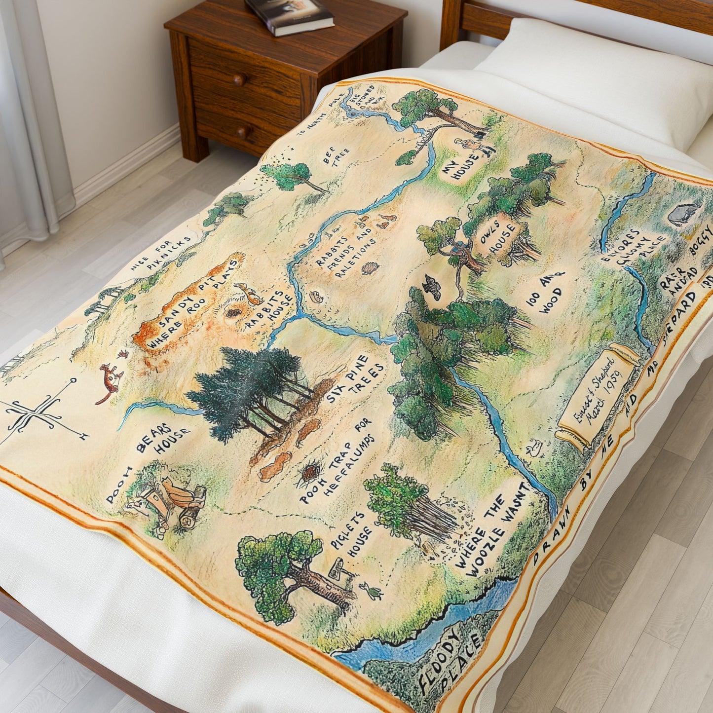 Winnie The Pooh Blanket for Kids, Hundred Acre Wood Blanket Fantasy Map