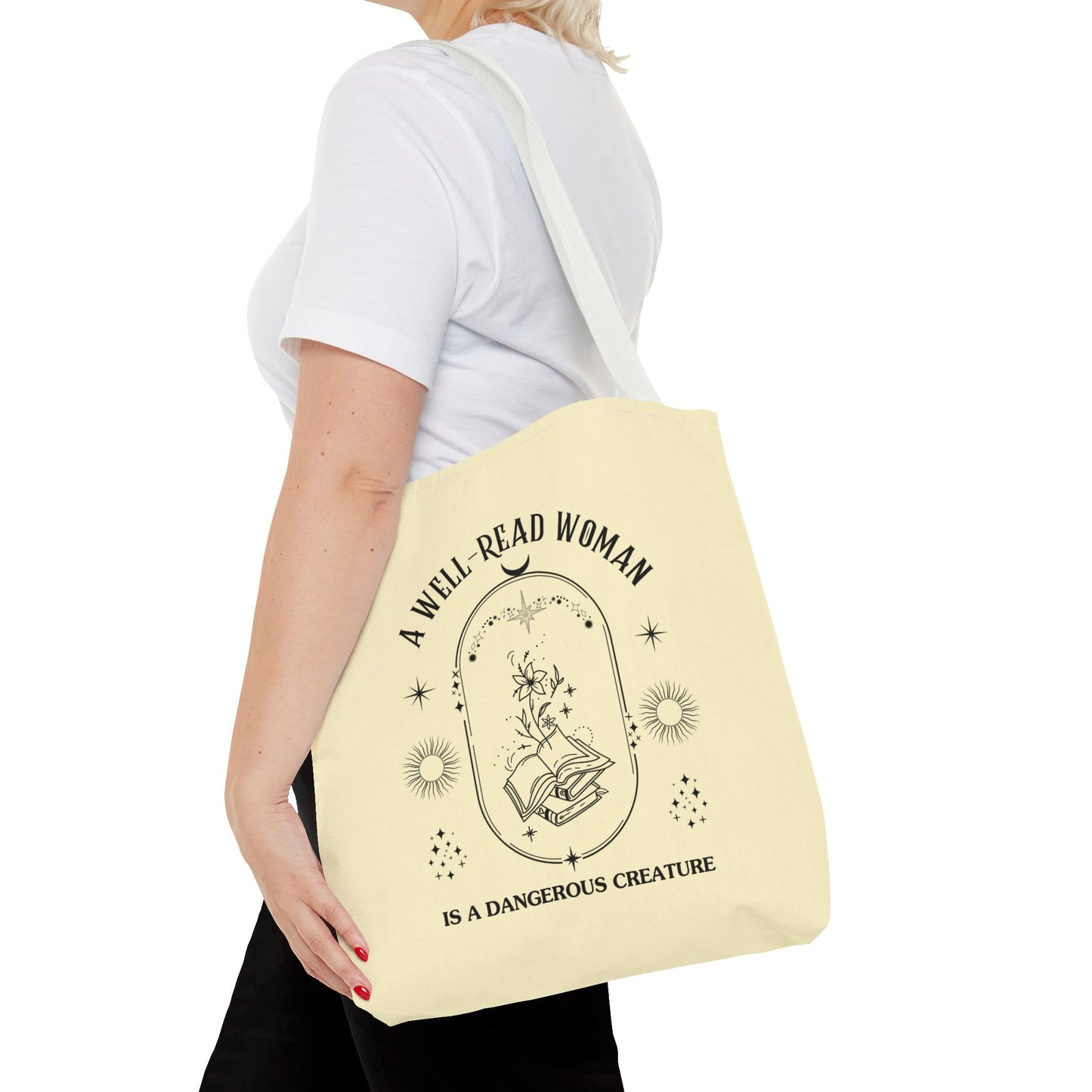 Mystical Modern Book Lovers Tote Bag, Gift for Bookish Women, Well-Read Woman Is A Dangerous Creature, Book Mom Tote, Literary Tote Bag