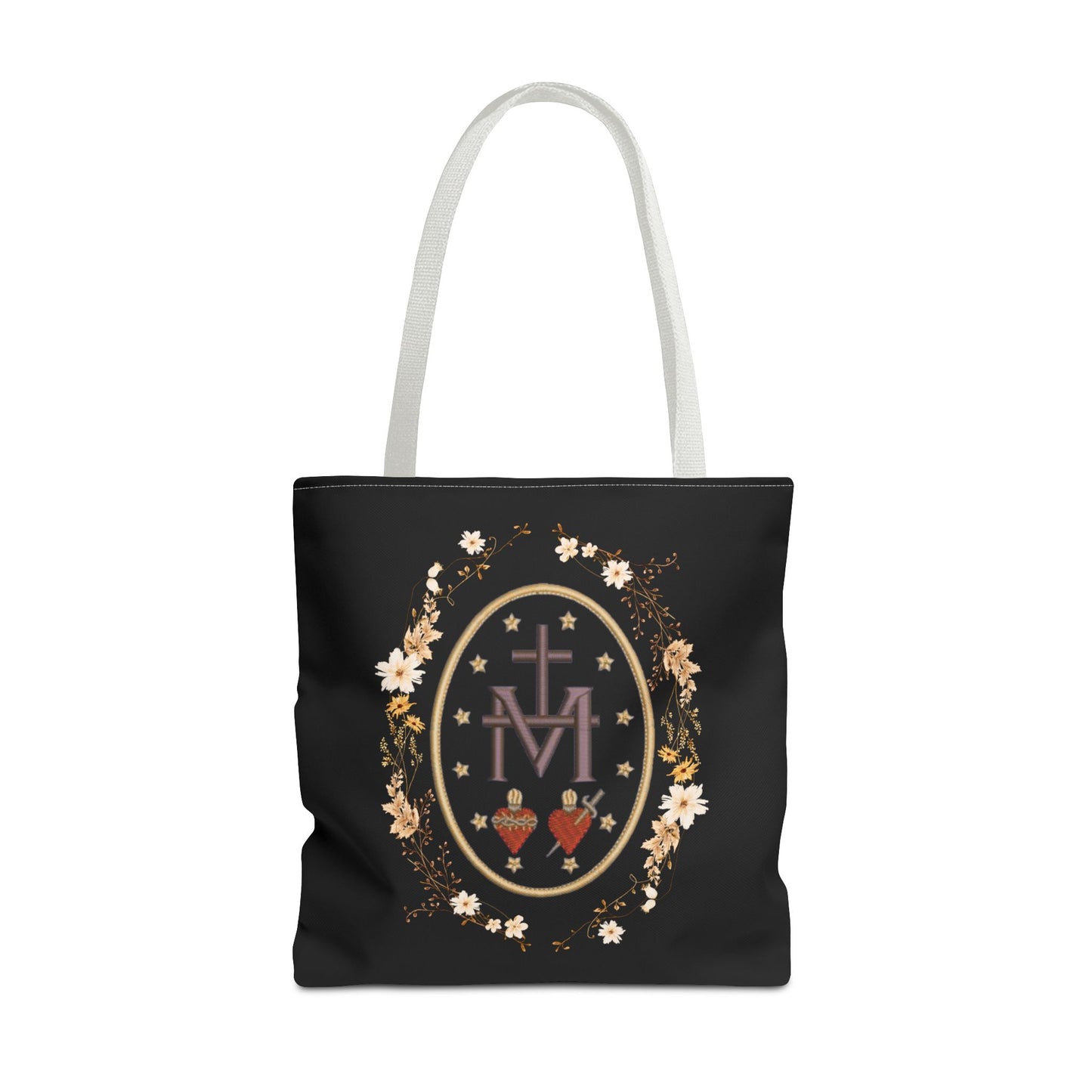 Large Marian Catholic Tote Bag - Virgin Mary Tote - Catholic Gifts - Floral Religious Purse, Women's Cross Shoulder Bag, 18'' Church Bag