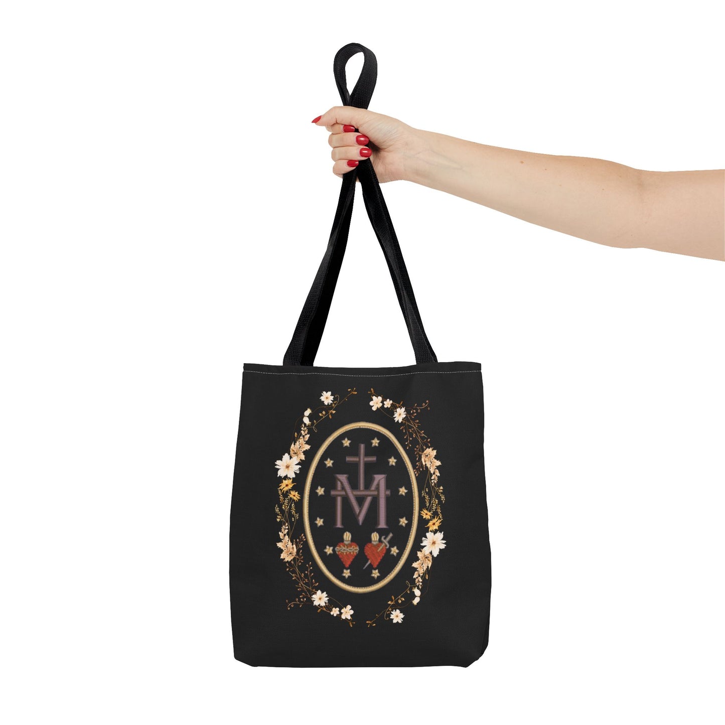 Large Marian Catholic Tote Bag - Virgin Mary Tote - Catholic Gifts - Floral Religious Purse, Women's Cross Shoulder Bag, 18'' Church Bag