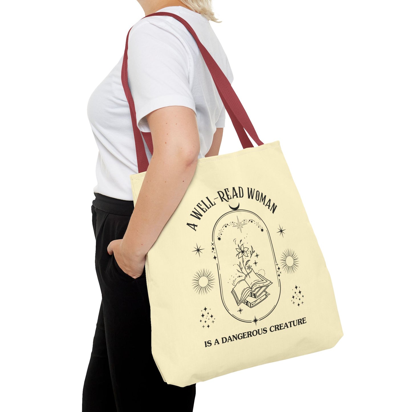 Mystical Modern Book Lovers Tote Bag, Gift for Bookish Women, Well-Read Woman Is A Dangerous Creature, Book Mom Tote, Literary Tote Bag