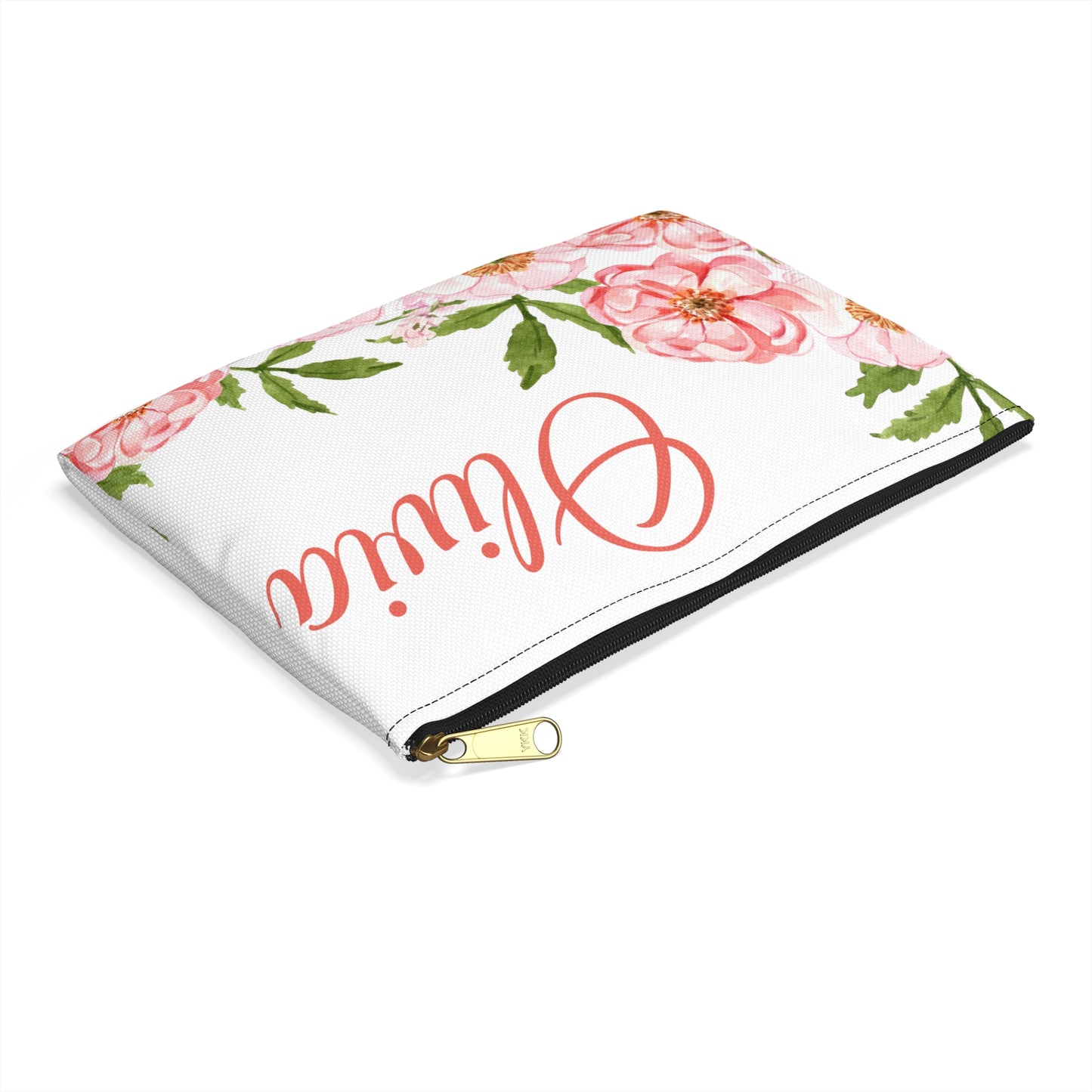 Pink Flower Name Custom Pouch Bag - Personalized Women Accessory Pouch, Makeup Bags, Personalized Women Bag, Initial Pouch, Toiletry Bag