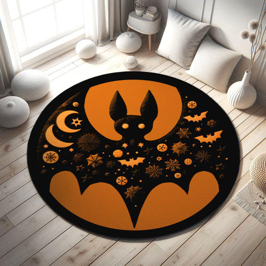 Bat Rug, Halloween Horror Rug, Orange Black rug, Spooky Bat Rug, Halloween Bat Decor, Horror Themed Rug, Halloween Living Room Rug