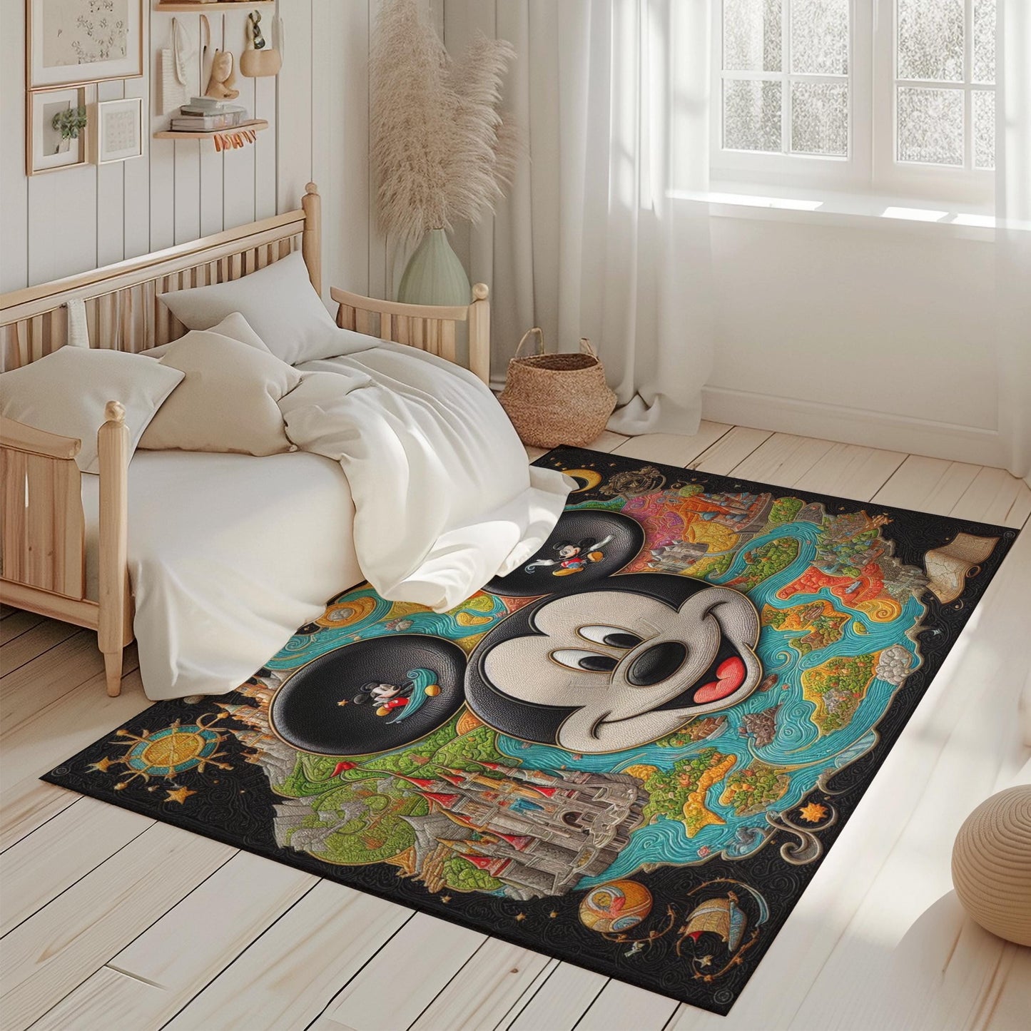 Disney Mickey Mouse Map Rug - Kids Room Decor - Whimsical Mickey Mouse Rug -Disney Kids Decor-Mickey Nursery Rug - Disney Rug Gift Decor Rug