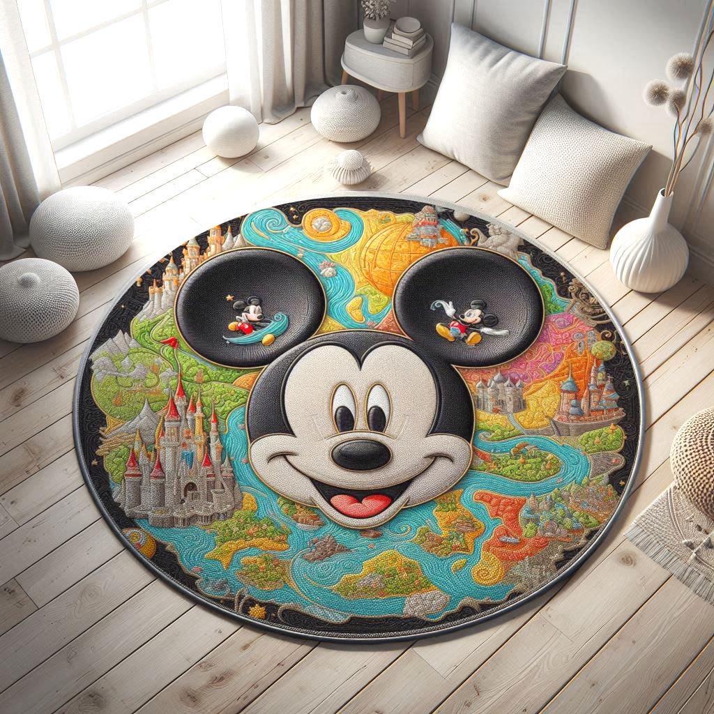 Disney Mickey Mouse Map Rug - Kids Room Decor - Whimsical Mickey Mouse Rug -Disney Kids Decor-Mickey Nursery Rug - Disney Rug Gift Decor Rug