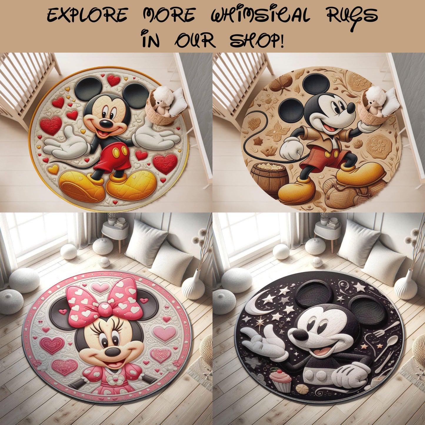 Disney Mickey Mouse Map Rug - Kids Room Decor - Whimsical Mickey Mouse Rug -Disney Kids Decor-Mickey Nursery Rug - Disney Rug Gift Decor Rug