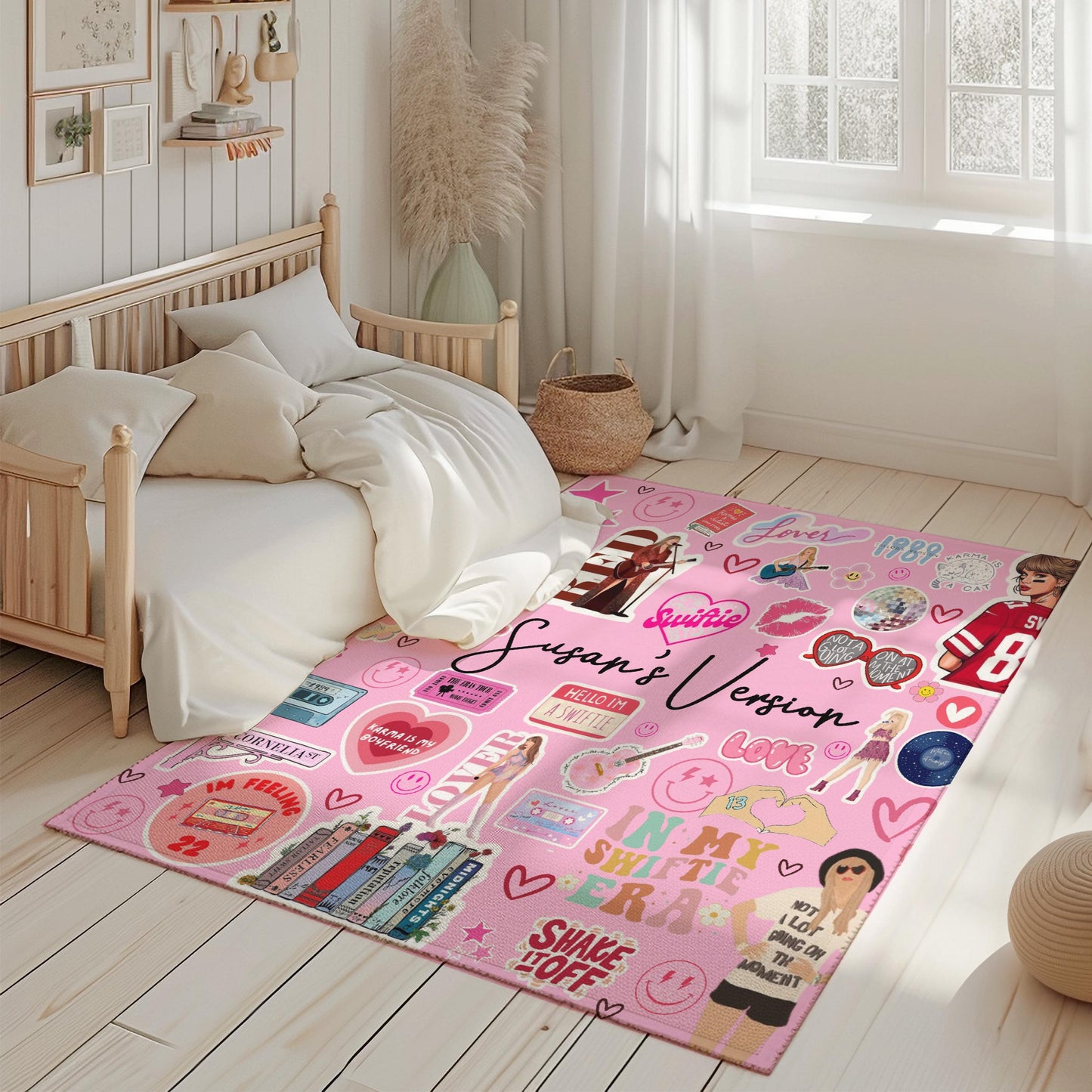 Personalized Pink Rug for Girls Room Rug - Music Concert Theme Rug - Gift for Her - Birthday Present - Swiftys TS Inspired Rug