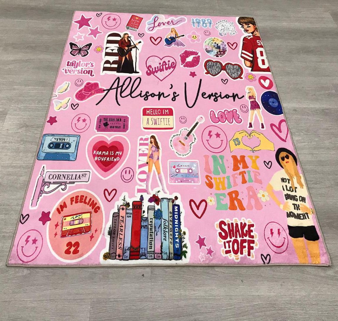 Personalized Pink Rug for Girls Room Rug - Music Concert Theme Rug - Gift for Her - Birthday Present - Swiftys TS Inspired Rug