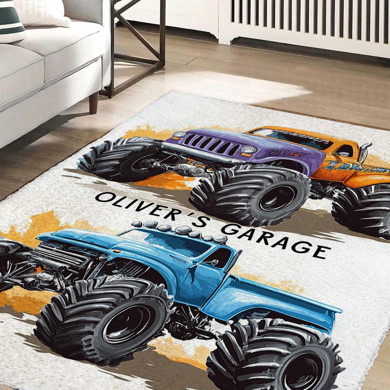 Personalized Monster Truck Rug, Custom Name Kids Room Decor, Boys Room Rug, Monster Truck Design Rug, Playroom Rug, Gift for Boys