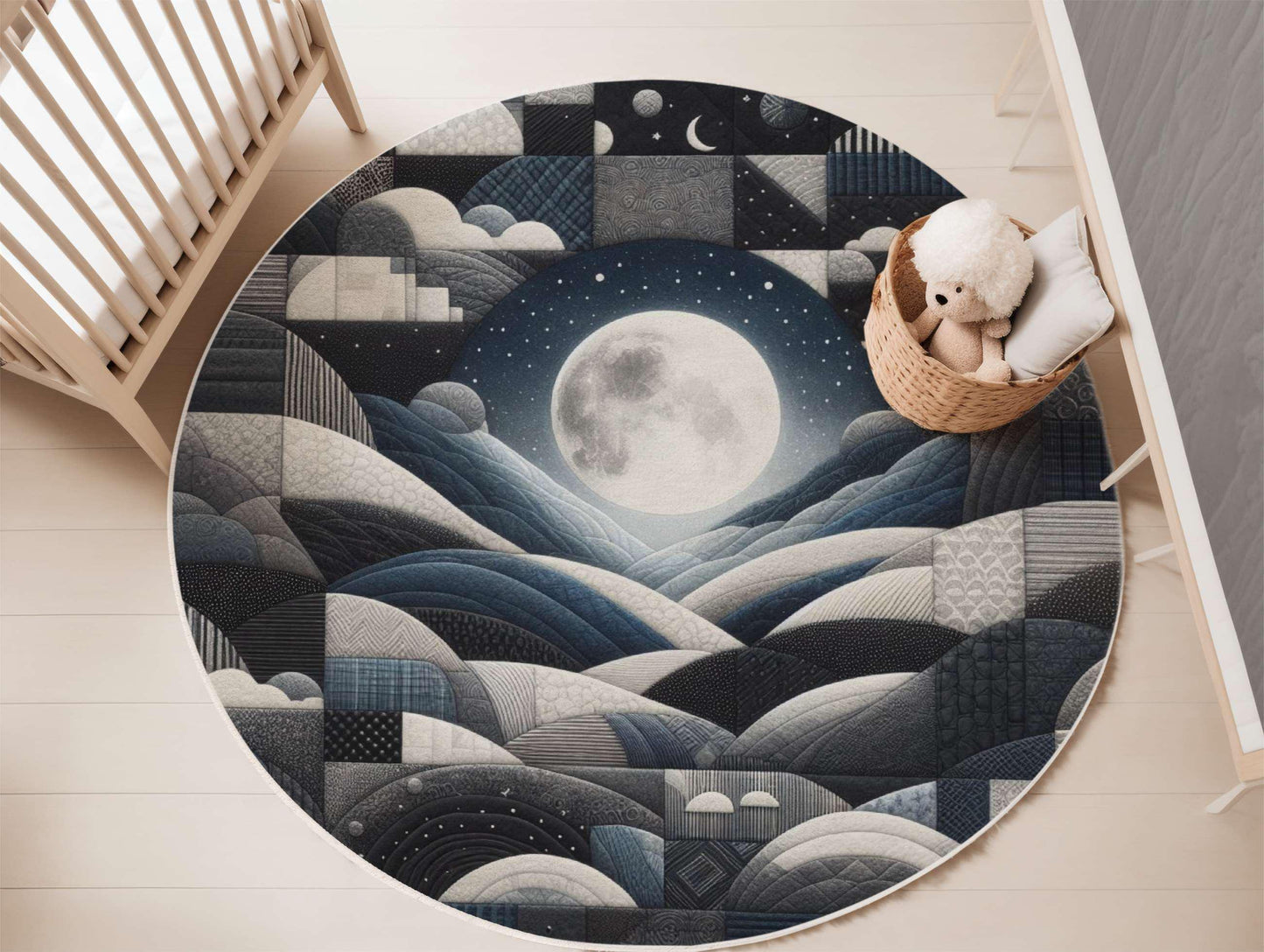 Midnight Sky Design Rug, Abstract Geometric Floor Art Rug, Dark Night Rug, Living Room Rug, Home Decor, Full Moon Rug, Artistic Floor Rug