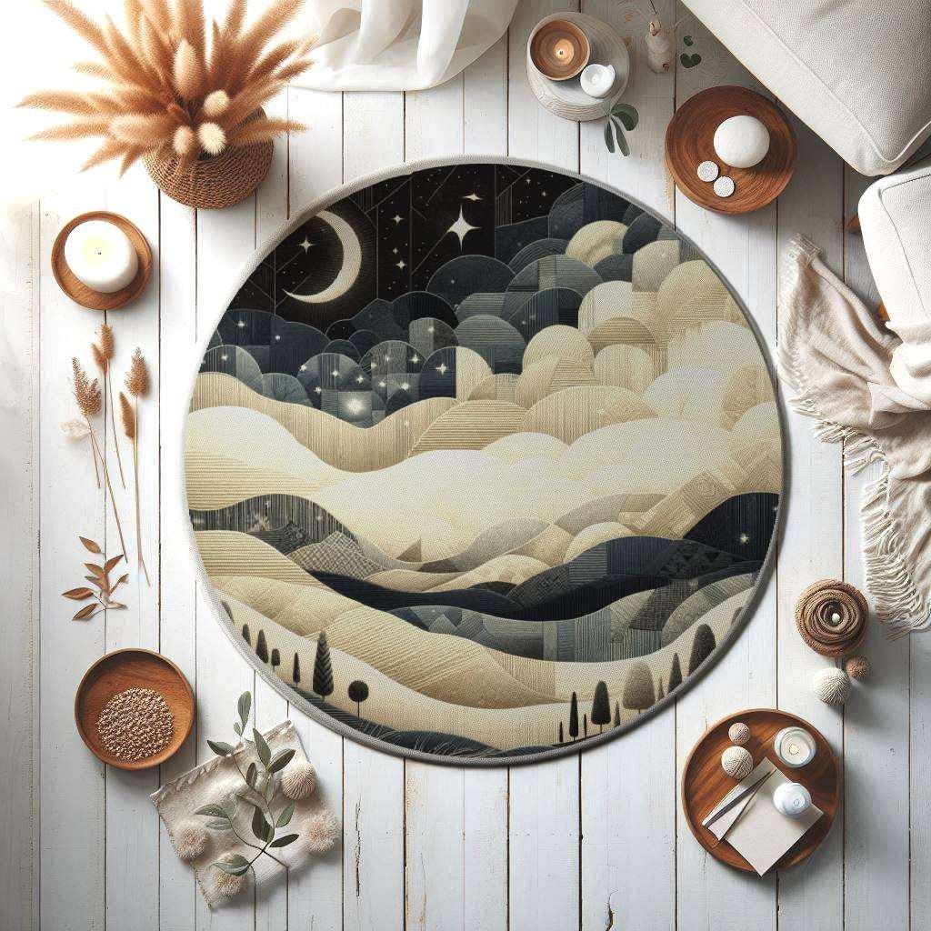 Moon Stars Rug, Night Sky Rug, Mountain Landscape Rug, Nursery Rug, Baby Rug, Living Room Rug, Peaceful Night Sky Rug, New Home Gift Rug