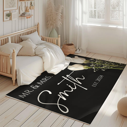 Custom Mr Mrs Rug, Personalized Wedding Rug, Custom Bachelorette Party Rug, Bachelorette Rug, Wedding Gift, Anniversary Gift Wife, Black Rug