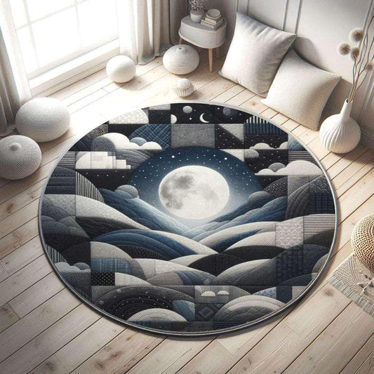 Midnight Sky Design Rug, Abstract Geometric Floor Art Rug, Dark Night Rug, Living Room Rug, Home Decor, Full Moon Rug, Artistic Floor Rug