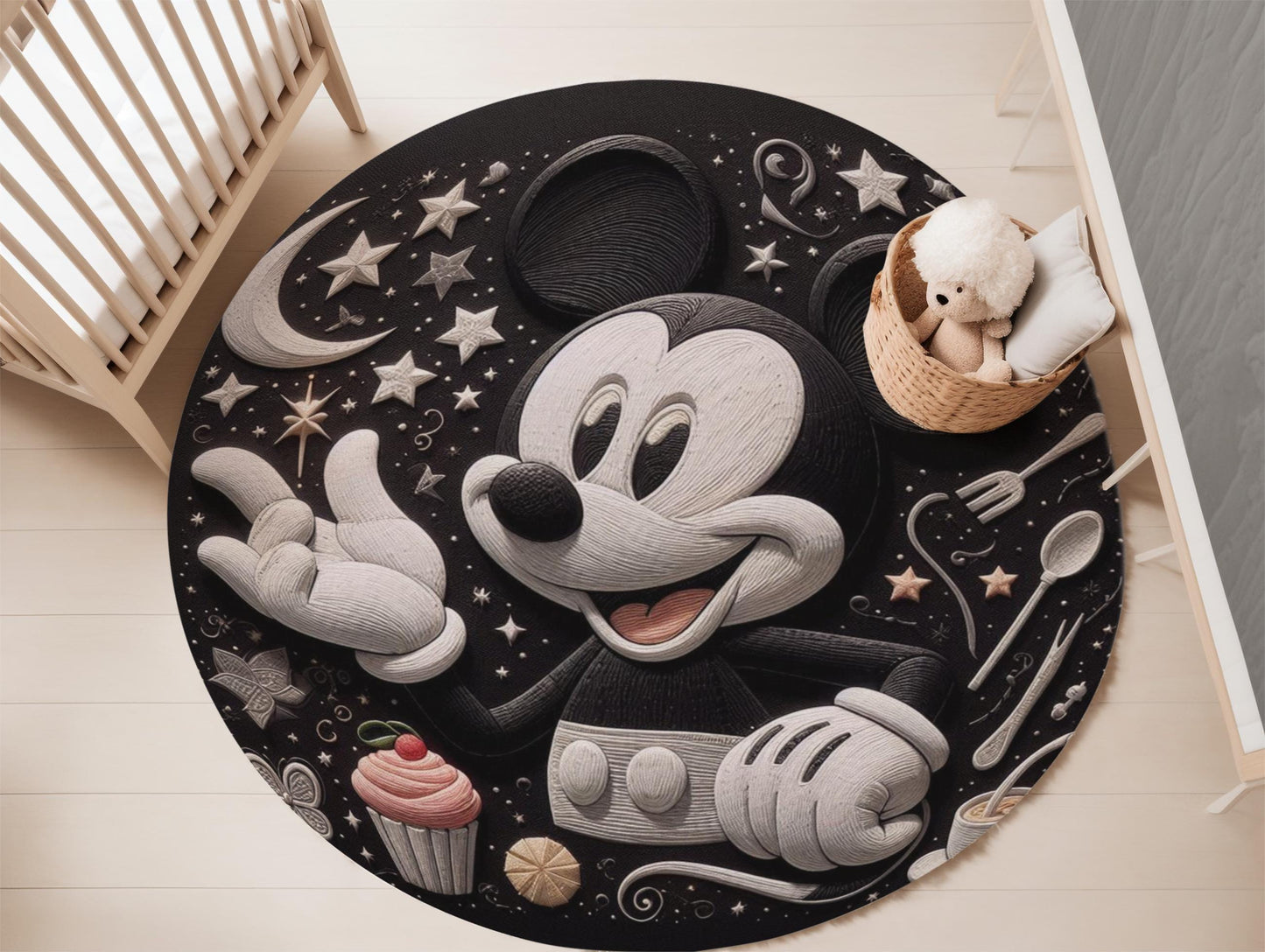 Disney Mickey Mouse Nursery Rug, Black and White Mickey Rug, Mickey Mouse Decor, Playroom Rug, Baby Room Decor, Kids Room Rug,  Area Rug