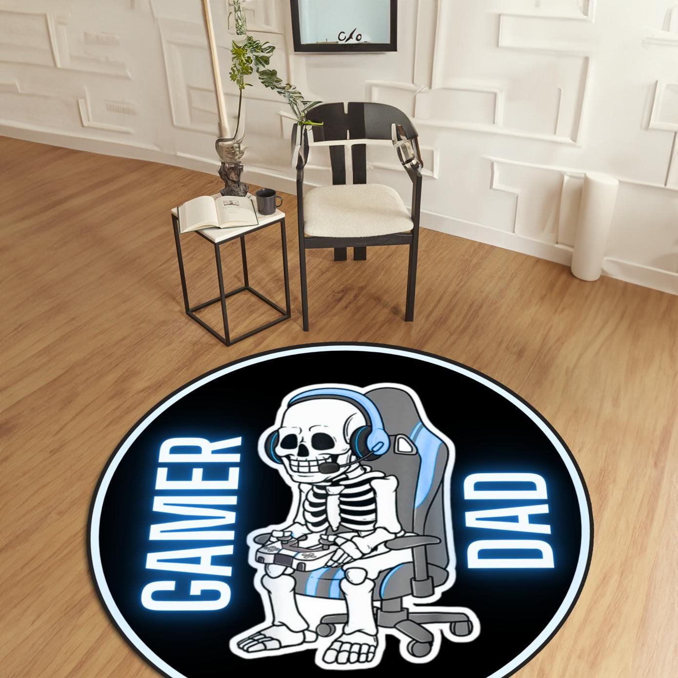 Gamer Dad Rug, Funny Gaming Rug, Skeleton Gamer Rug, Gaming Room Decor, Fathers Day Gift, Non-Slip Floor Mat, Boys Bedroom Decor, Dad Gift