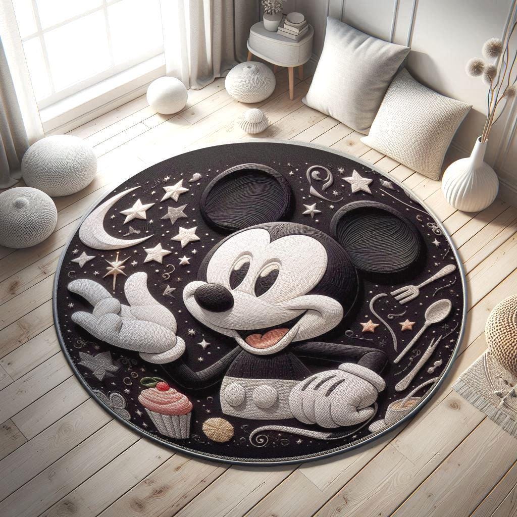 Disney Mickey Mouse Nursery Rug, Black and White Mickey Rug, Mickey Mouse Decor, Playroom Rug, Baby Room Decor, Kids Room Rug,  Area Rug