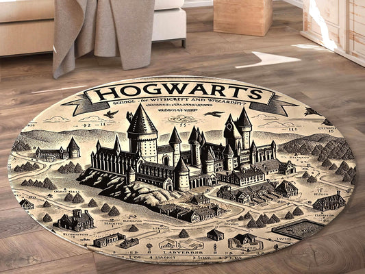 Wizarding School Rug, Witchcraft Academy Rug for Teens, Magical Decor for Teenager's Room, Fantasy Themed Rug, Cozy Bedroom Carpet